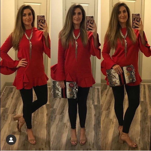 Goen.J Red Ruffle Trim Tunic - Picture 4 of 8